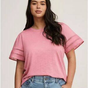 Torrid Wild Rose Pink Cotton Modal Crochet Sleeve Top 2x